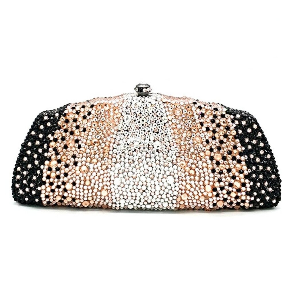 Black, Silver, Champagne Tri-Color Crystal Evening Bag Clutch